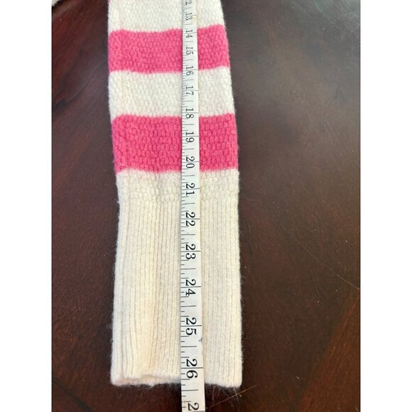 LOFT Pink and White Striped Fuzzy Warm Textured Shirttail Sweater Size Large - Picture 9 of 12